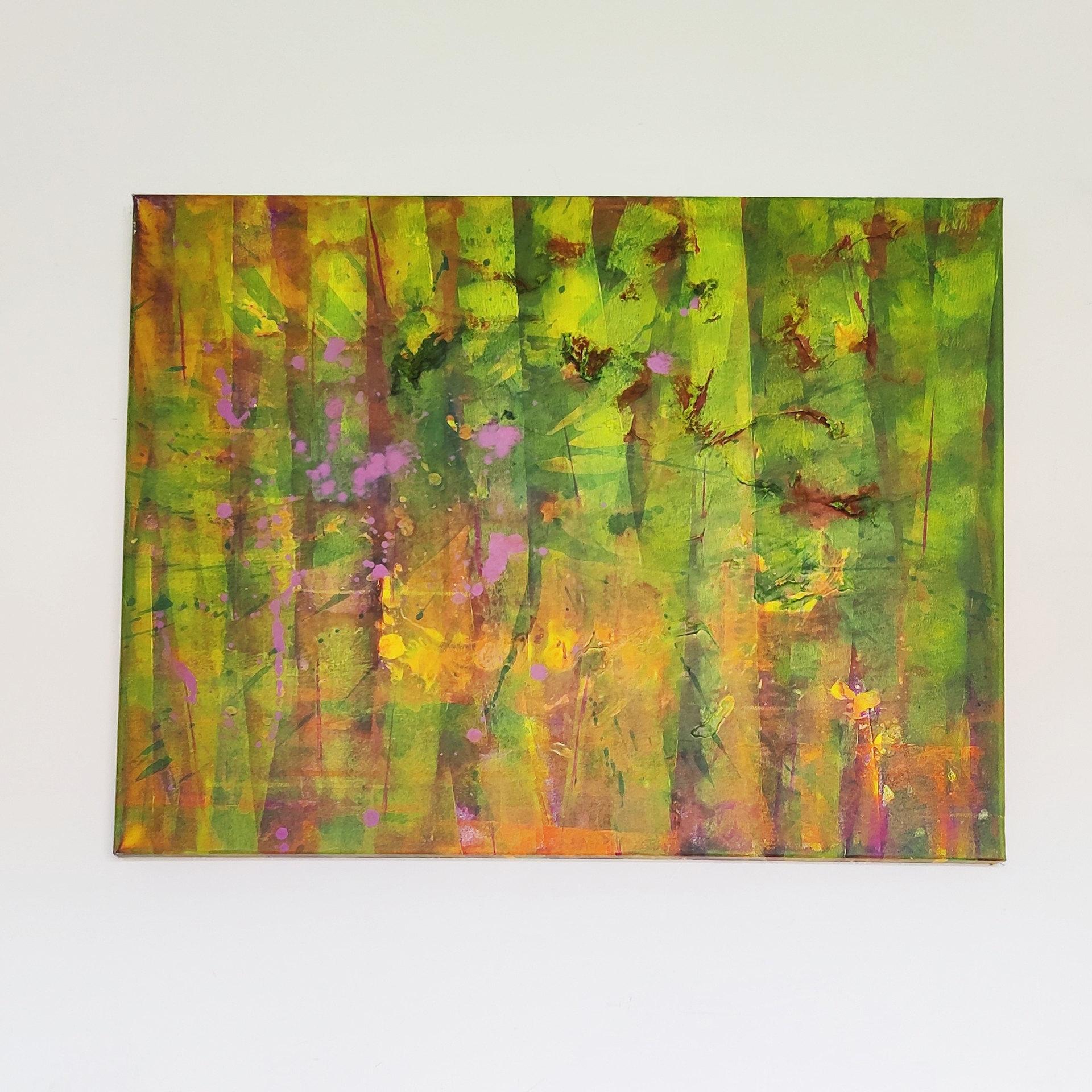 60x60 vierkant abstract schilderij lente mixed media