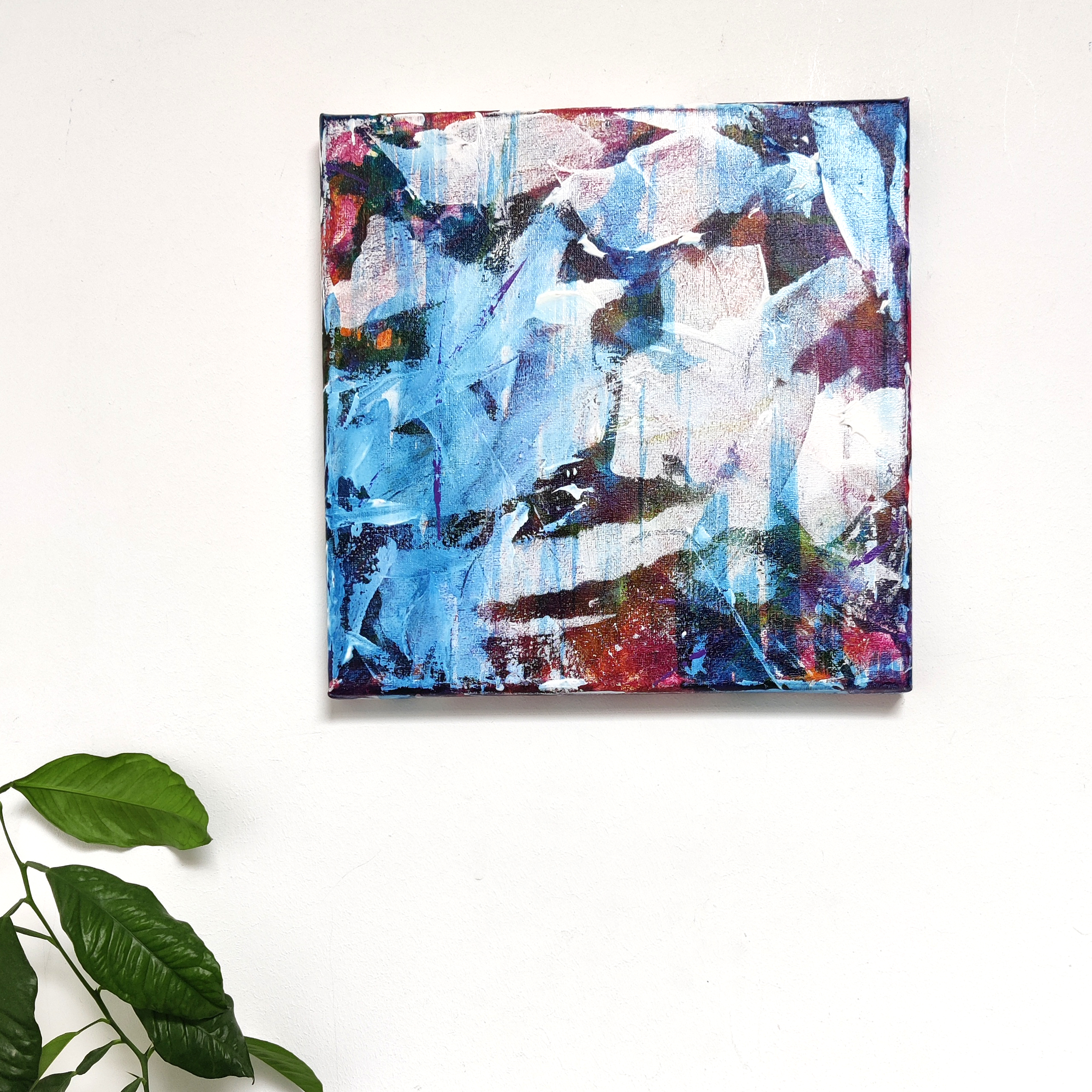 abstract schilderij lente blauw wit
